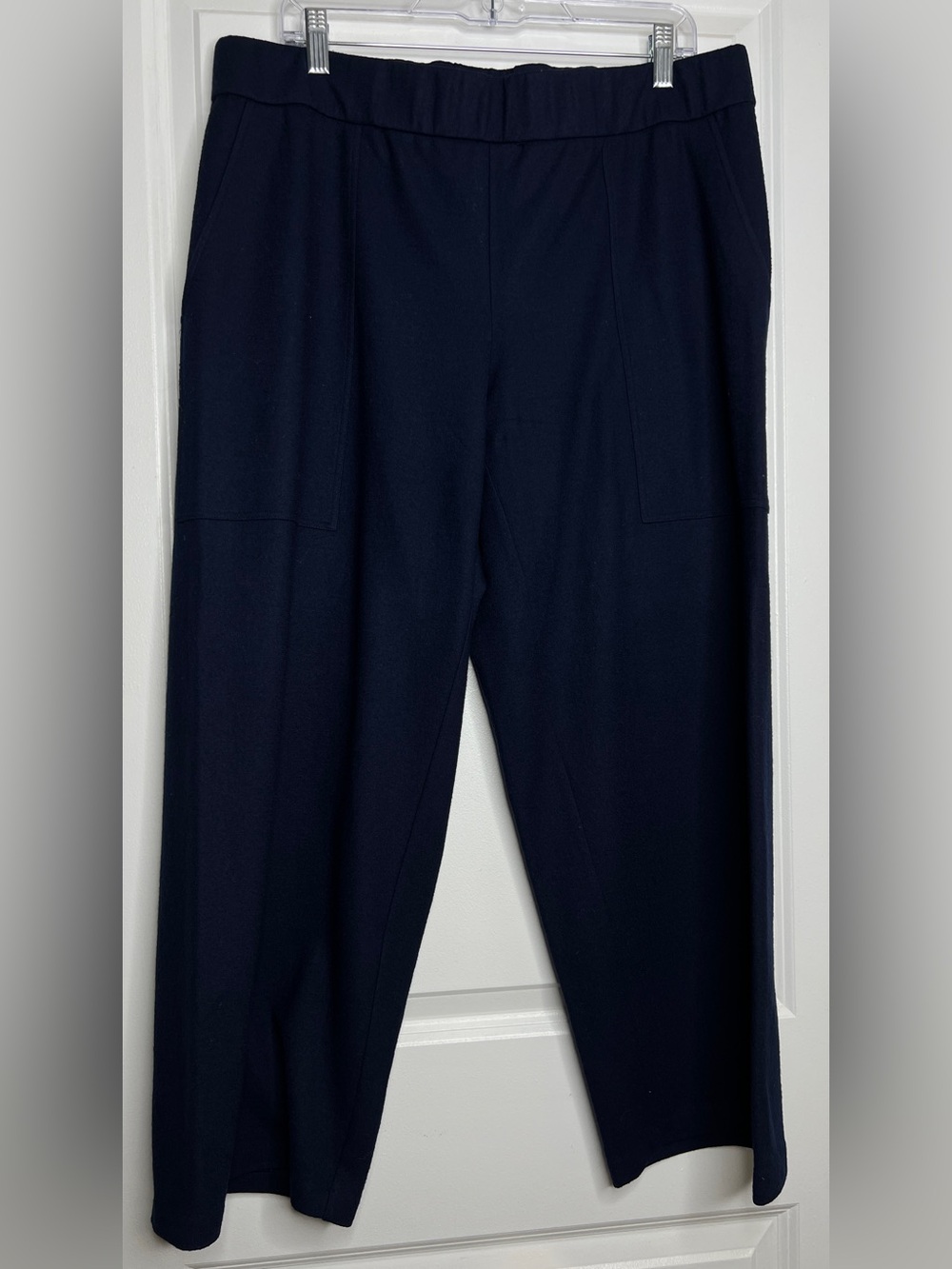 Eileen Fisher Navy Blue 100% Wool Pull-On Trousers Size Large